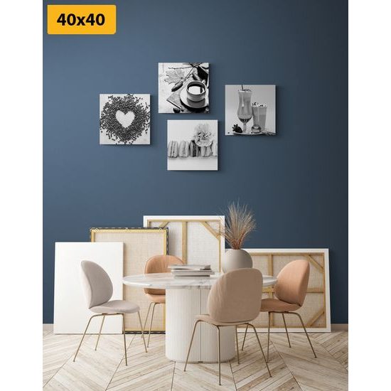 Set obrazov pre milovníkov kávy v čiernobielom prevedení