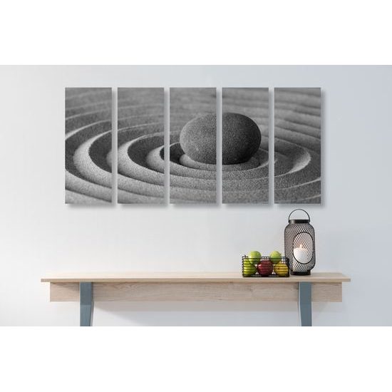 5-dielny obraz hladký kameň v čiernobielom prevedení