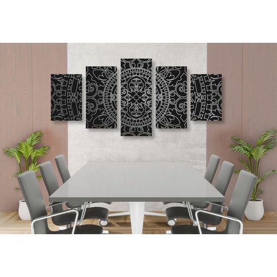 5-dielny obraz čiernobiely luxusný oranament