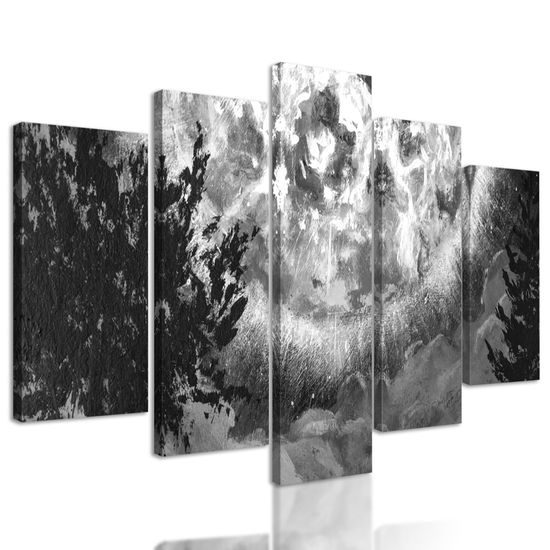 5-dielny obraz magický spln v čiernobielom prevedení