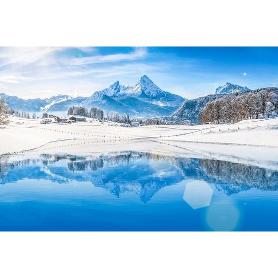 Nádherná samolepiaca fototapeta zasnežená alpská krajina