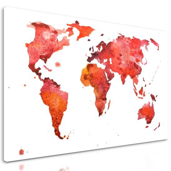 Obraz mapa sveta v červenom prevedení