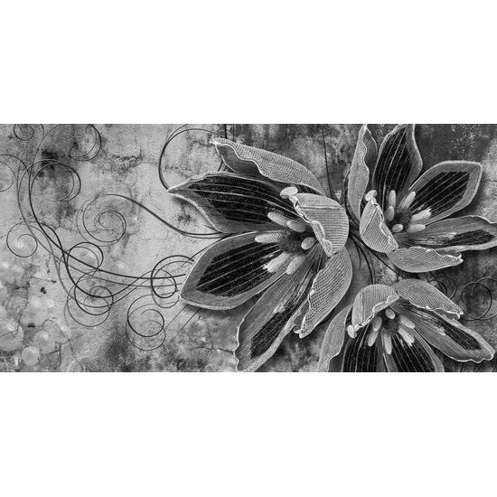 Obraz abstraktný kvet v čiernobielom prevedení
