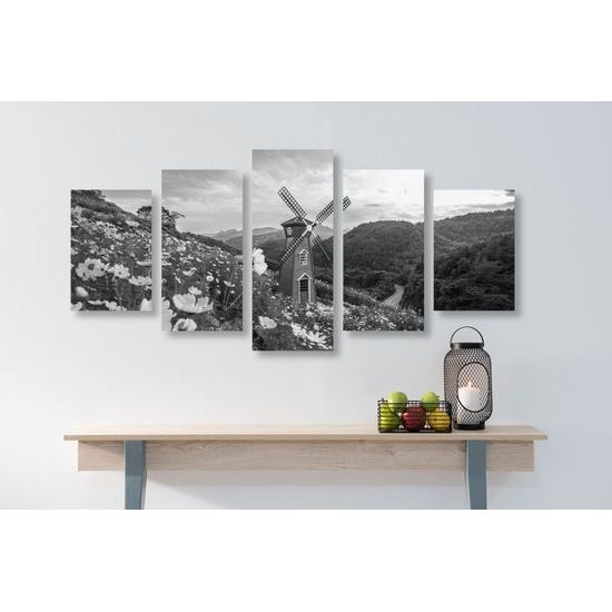 5-dielny obraz kúzelná krajina v čiernobielom prevedení
