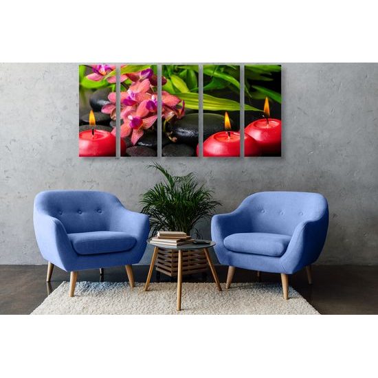5-dielny obraz Zen kompozícia s kvetmi orchidei