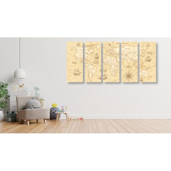 5-dielny obraz mapa sveta so starými obchodnými cestami