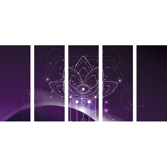5-dielny obraz Feng Shui symbol na fialovom pozadí