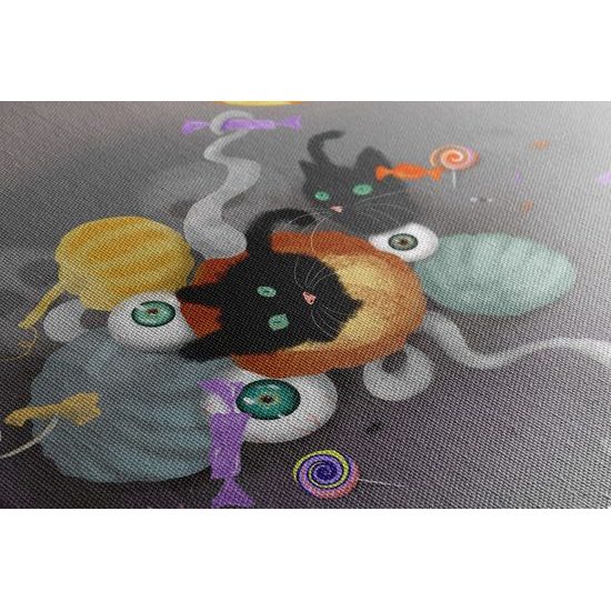 Obraz halloweenske sladkosti s čiernou mačkou