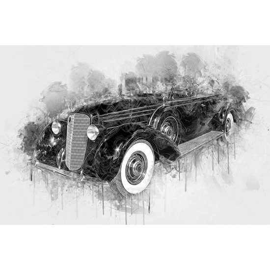 Samolepiaca tapeta čiernobiely veterán s abstraktným pozadím