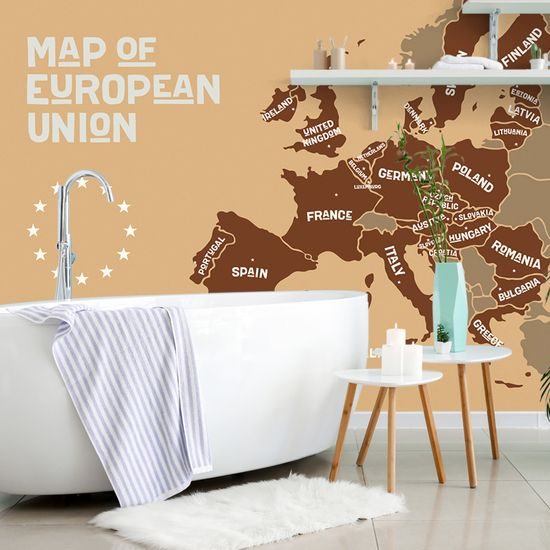 Samolepiaca tapeta moderná mapa Európskej únie v hnedom prevedení