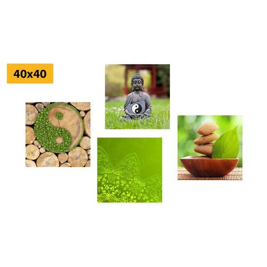 Set obrazov Feng Shui v zelenom prevedení