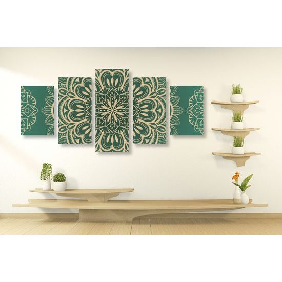 5-dielny obraz Mandala na emeraldovom pozadí