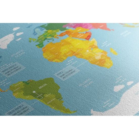 Obraz mapa sveta s popisom jednotlivých kontinentov