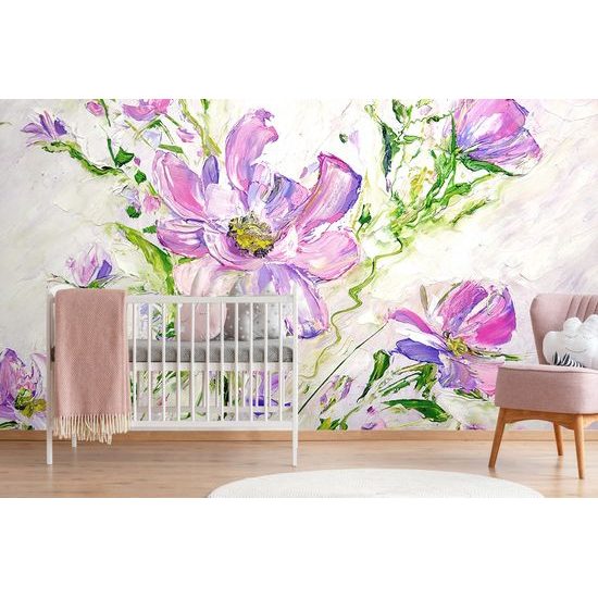 Samolepiaca tapeta olejomaľba letných fialových kvetov