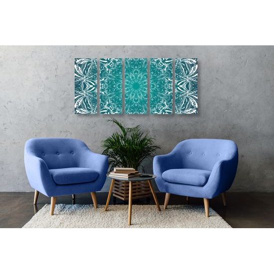 5-dielny obraz Mandala v modro-zelenom prevedení