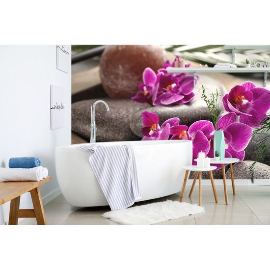Fototapeta zen kamene s krásnymi kvetmi orchidey