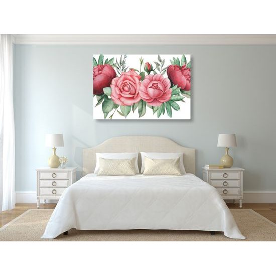 Obraz nežné splynutie ruží a listov