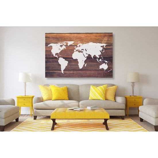 Obraz na korku moderná mapa sveta na drevenom podklade