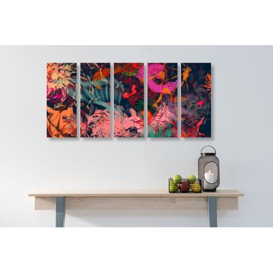 5-dielny obraz exotické kvety v abstraktnom prevedení