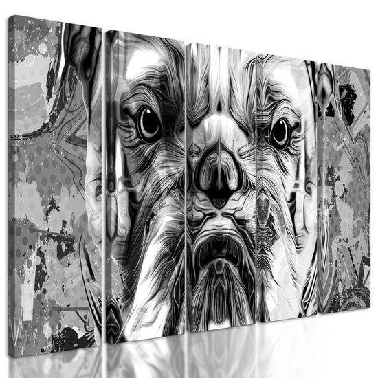 5-dielny obraz čiernobiely buldog v pop art prevedení