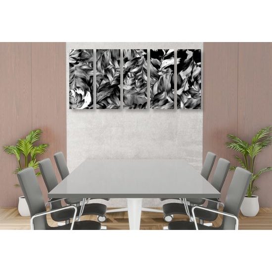 5-dielny obraz maľované čiernobiele kvety