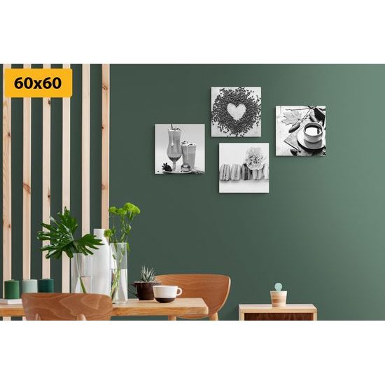 Set obrazov pre milovníkov kávy v čiernobielom prevedení
