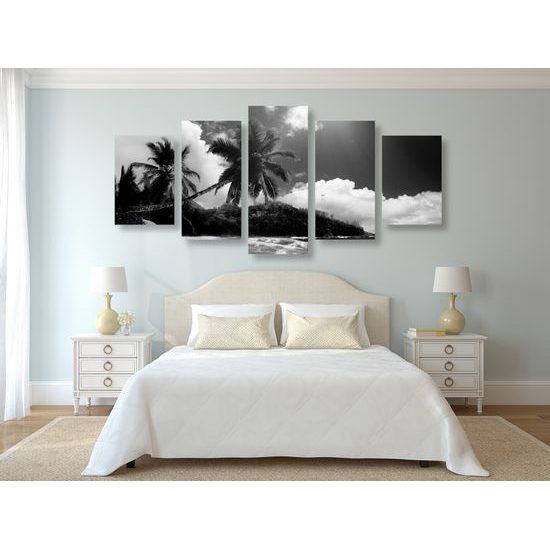 5-dielny obraz nádherné Seychely v čiernobielom prevedení