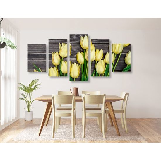 5-dielny obraz tulipány v jarnej záhrade