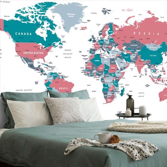 Samolepiaca tapeta mapa v pútavom pastelovom prevedení