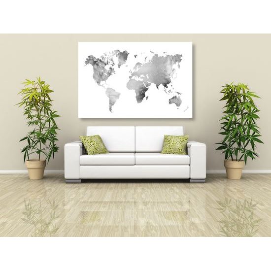 Obraz nádherná akvarelová mapa sveta v čiernobielom prevedení
