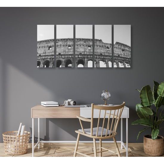 5-dielny obraz nádherné Koloseum v čiernobielom prevedení