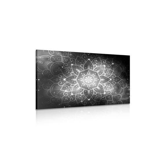 Obraz Mandala s vesmírnym pozadím v čiernobielom prevedení
