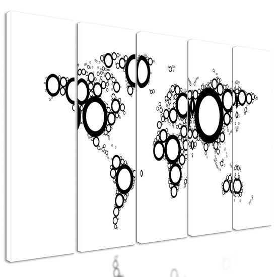 5-dielny obraz mapa sveta tvorená kružnicami