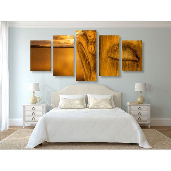 5-dielny obraz socha Budhu pod šírou oblohou