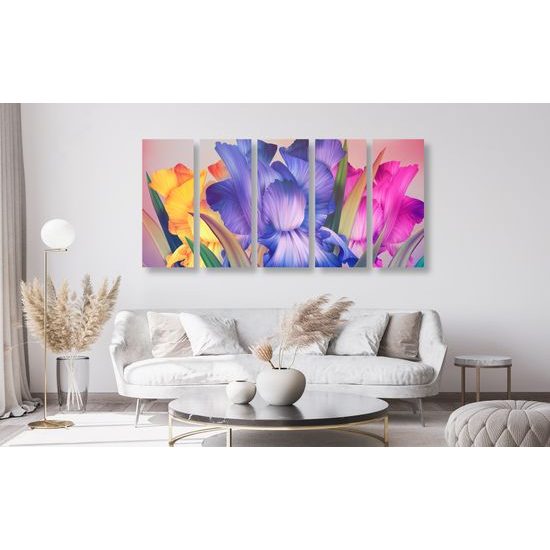 5-dielny obraz nádherné pestrofarebné kvety