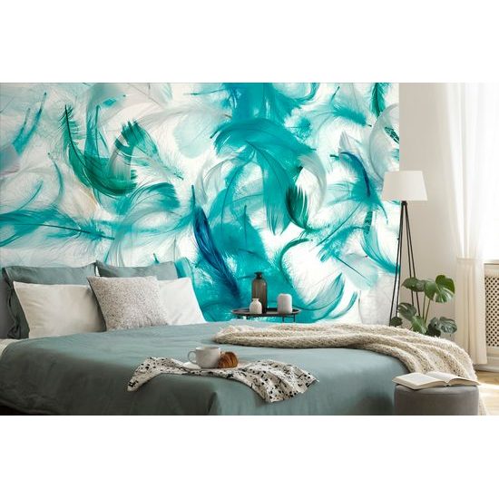 Nádherná samolepiaca tapeta pierka sfarbené do zelena