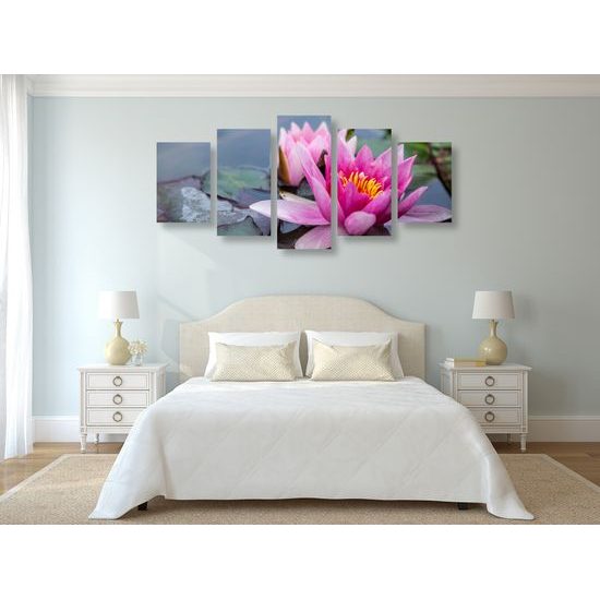 5-dielny obraz nádherné ružové lekno