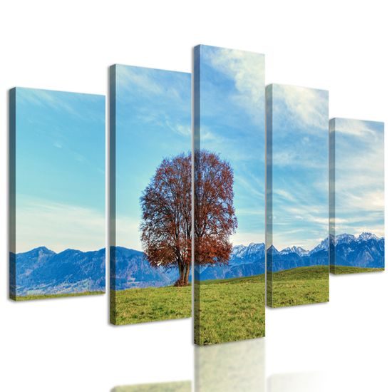 5-dielny obraz strom obklopený horami