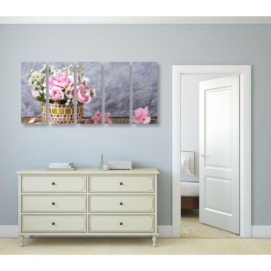 5-dielny obraz kvety v nádhernom črepníku