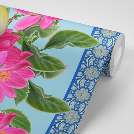 Tapeta žlté vtáčiky na kvetoch s vintage nádychom