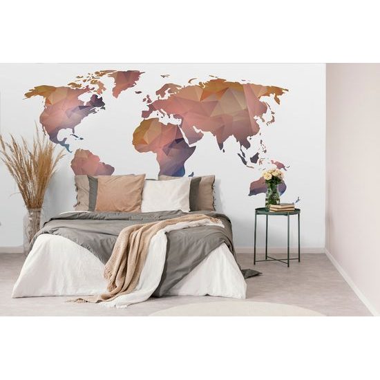 Samolepiaca tapeta oranžová mapa sveta tvorená polygónmi