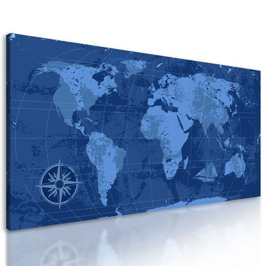 Obraz historická mapa sveta v modrom prevedení