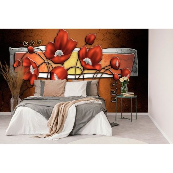 Samolepiaca tapeta divoké maky s makovicami v etno štýle