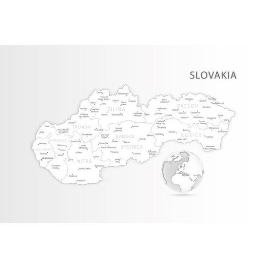 Samolepiaca tapeta podrobná mapa Slovenska v čiernobielom prevedení