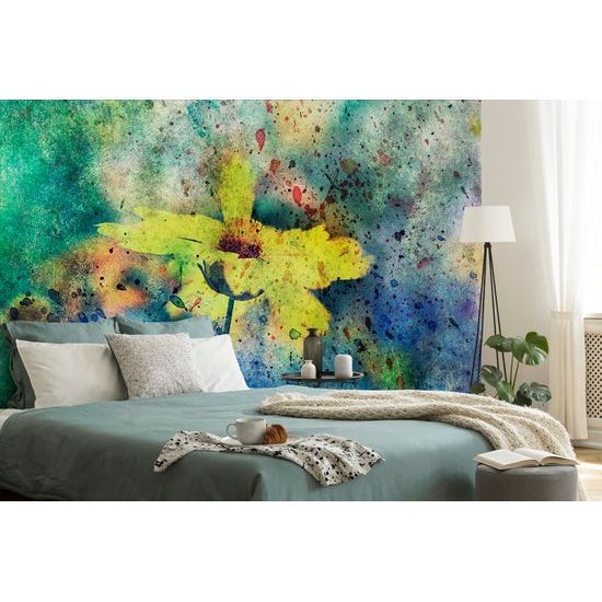 Samolepiaca tapeta žltý kvet na abstraktnom pozadí