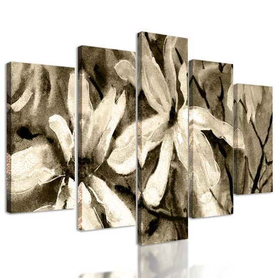 5-dielny obraz akvarelový javor v sépiovom prevedení