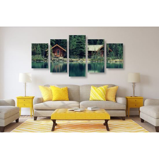 5-dielny obraz chata v lese