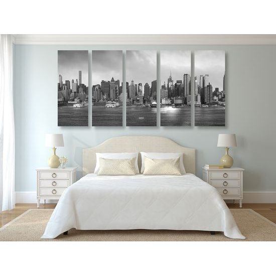 5-dielny obraz pohľad na čarovný New York v čiernobielom prevedení