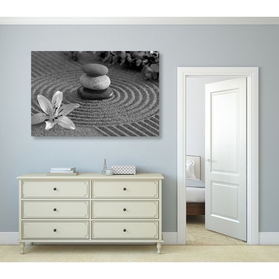 Obraz ukľudnujúce Zen zátišie v čiernobielom prevedení
