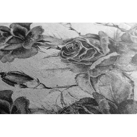 Obraz divé ruže v čiernobielom prevedení